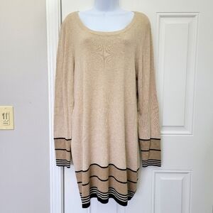 NWT Joseph A Women's Long Tunic Lightweight Sweater Beige Black Stripe Size XL